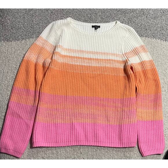Talbots Shaker Striped Sweater Womens Medium Petite MP Long Sleeve Orange Pink - Picture 1 of 7